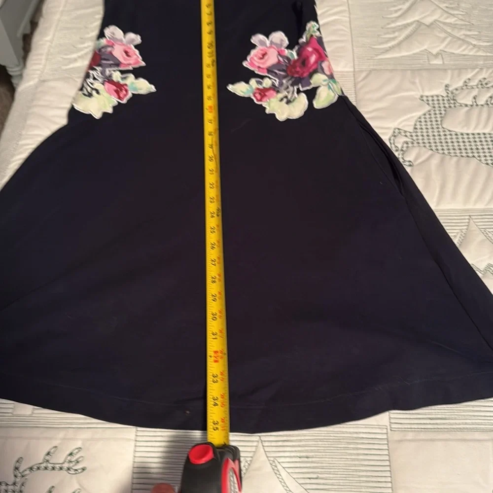 Carven Navy Dress with Pink Floral Accents-A Line-Pockets-Size S